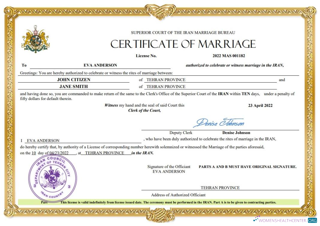 Download Iran marriage certificate Word and PDF template Photoshop template